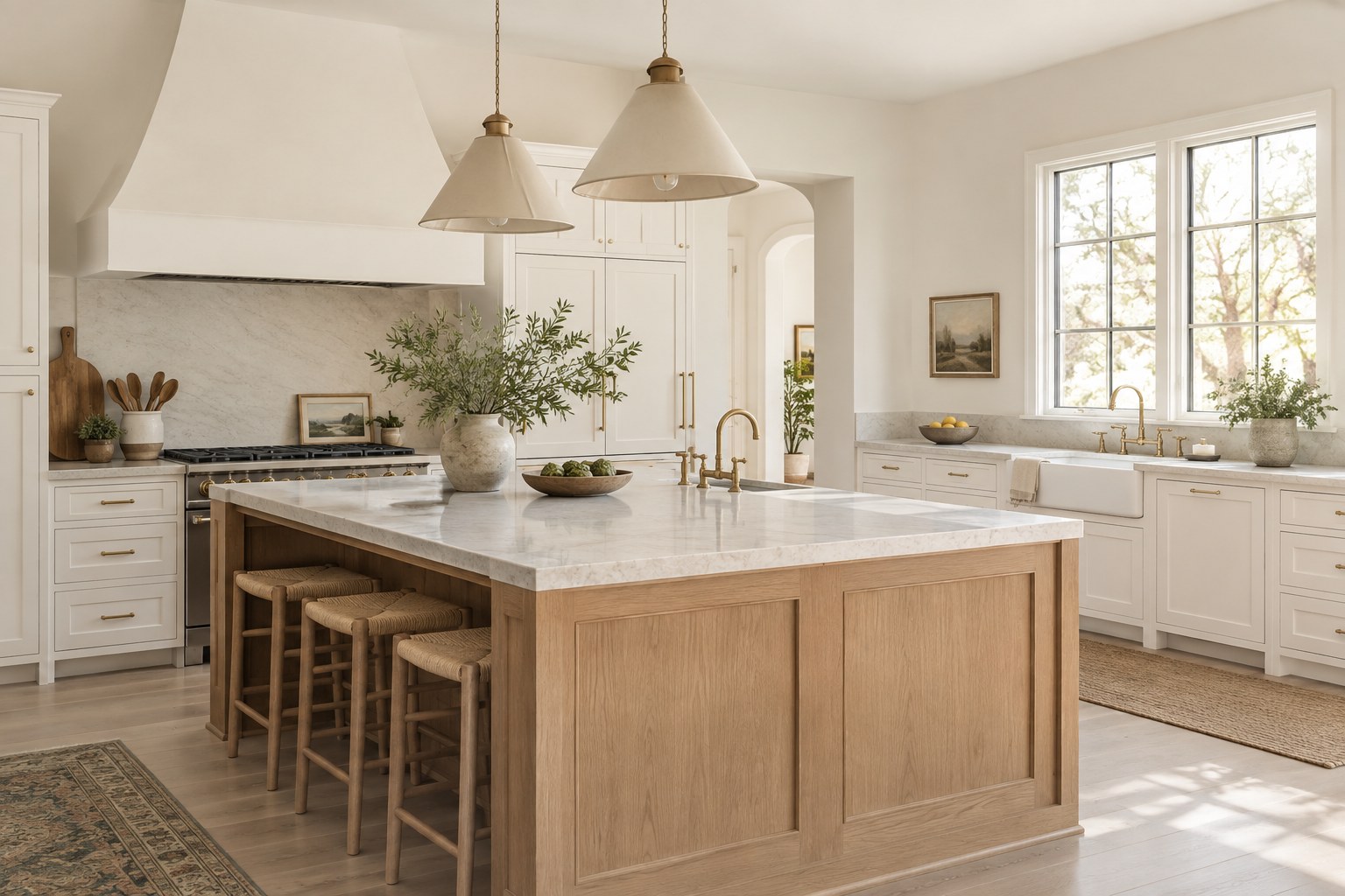 Kitchen with natural materials and considered lighting